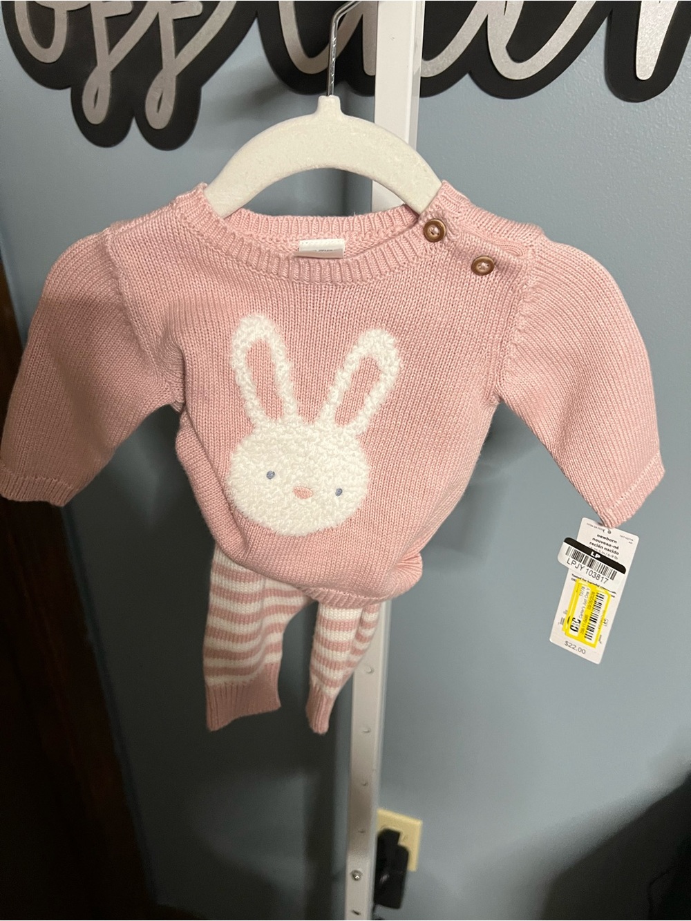 Carters Baby Pink Bunny Knit Sweater Top and Pants Set Newborn NWT